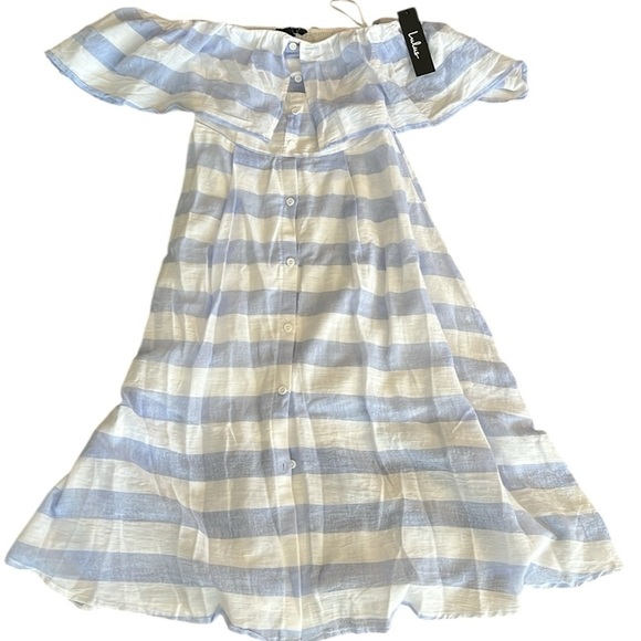 NWT Lulu’s Transatlantic Voyage MIDI Striped Off the Shoulder Dress Size Small - Picture 8 of 8
